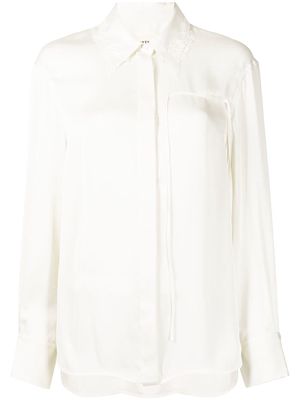 PortsPURE lace-trim concealed shirt - White