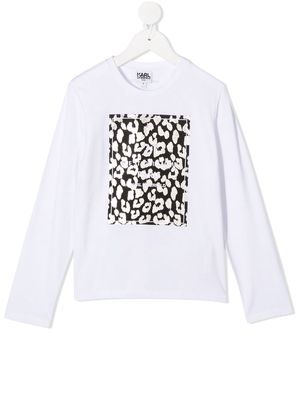 Karl Lagerfeld Kids logo leopard long-sleeve top - White