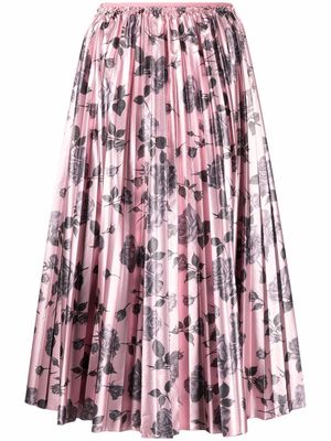 RED Valentino metallic pleated floral-print skirt - Pink