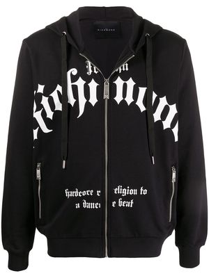 John Richmond zipped logo print hoodie - Black