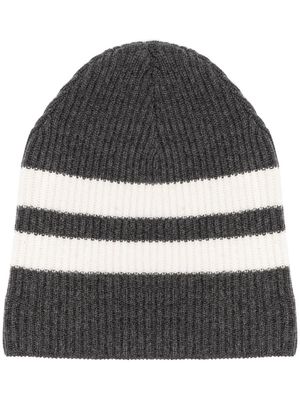 Cashmere In Love striped ribbed-knit beanie - Grey