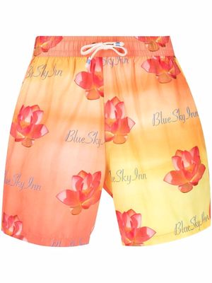 BLUE SKY INN lotus-print ombré swim shorts - Orange
