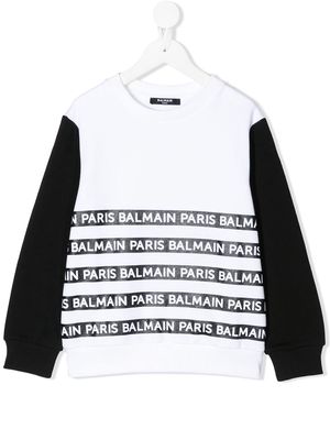 Balmain Kids two-tone logo-print sweatshirt - White