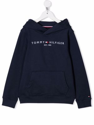 Tommy Hilfiger Junior logo-embroidered cotton hoodie - Blue