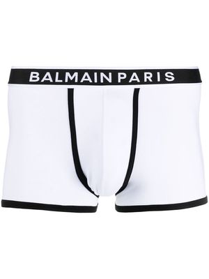 Balmain logo-waistband cotton boxer shorts - White
