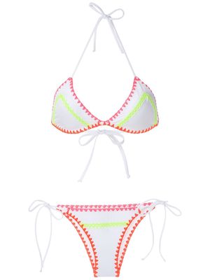 Brigitte Crochet neon trim bikini set - White