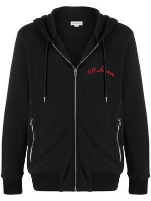 Alexander McQueen embroidered logo zip-up hoodie - Black