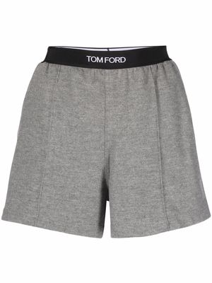 TOM FORD logo-waistband cashmere shorts - Grey