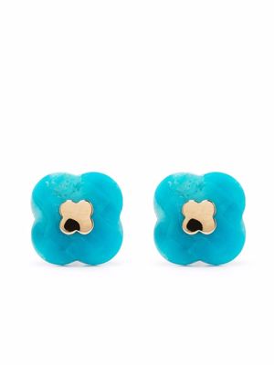 Morganne Bello 18kt yellow gold Victoria clover stone turquoise stud earrings