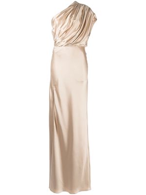 Michelle Mason asymmetric open back gown - Brown