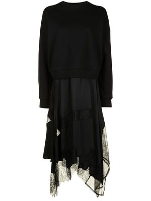 Goen.J sweatshirt-layered lace dress - Black