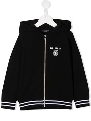 Balmain Kids logo-print zip-up hoodie - Black