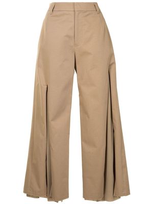 UNDERCOVER frayed-hem flared trousers - Brown