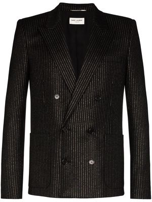 Saint Laurent metallic pinstripe double-breasted blazer - Black
