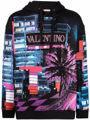 Valentino Electric City-print hoodie - Black
