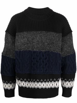 sacai cable-knit panelled jumper - Black