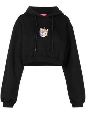 IRENEISGOOD unicorn-patch cropped hoodie - Black