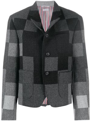 Thom Browne Shetland wool patchwork-effect shrunken blazer - 055 LIGHT GREY