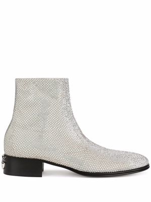 Dolce & Gabbana crystal-embellished leather ankle boots - White