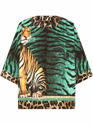 Dolce & Gabbana animal-print crop-sleeve jacket - Green