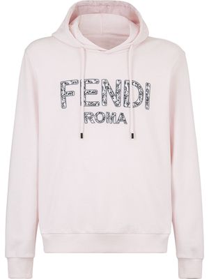 Fendi floral-embroidered logo-detail hoodie - Pink