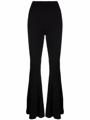 Self-Portrait flared ribbed knit trousers - Black