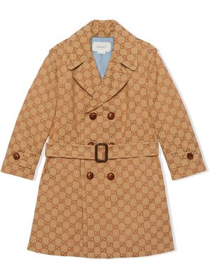 Gucci Kids monogram print double breasted coat - Neutrals