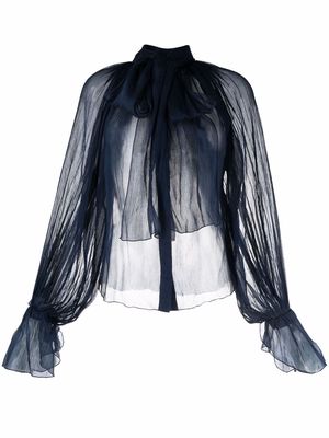 Atu Body Couture sheer pussy-bow silk blouse - Blue