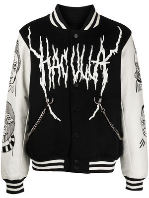 Haculla leather-sleeve varsity jacket - BLACK/OFF WHITE