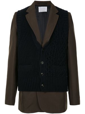 Kolor layered knit-panel blazer - Blue