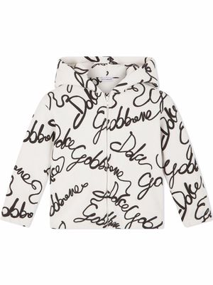 Dolce & Gabbana Kids zipped logo-print hoodie - White