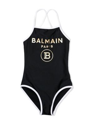 Balmain Kids logo-print swimsuit - Black