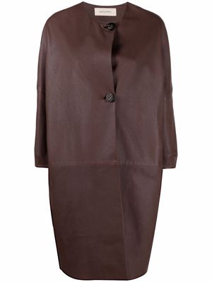 Gentry Portofino buttoned-up leather coat - Brown