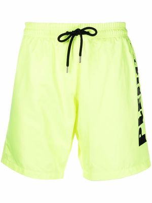 Philipp Plein logo-print drawstring-waist swim shorts - Yellow