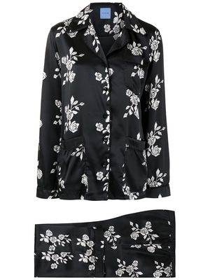 Macgraw rose print silk pajama set - Black