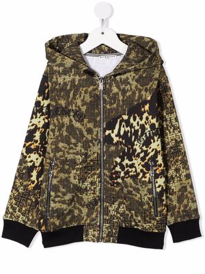 Givenchy Kids leopard print hooded track jacket - Green