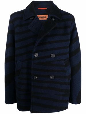 Missoni stripe double breasted coat - Blue
