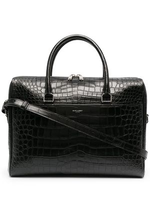 Saint Laurent crocodile-effect leather briefcase - Black