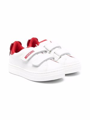 Moschino Kids logo-print touch-strap leather sneakers - White