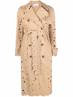 RED Valentino floral-embroidered cut-out trench coat - Neutrals