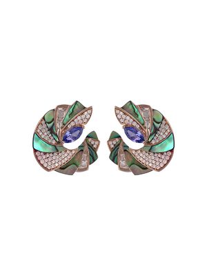 Ananya 18kt rose gold miniature demi Mogra c-clip pearl abalone, tanzanite and diamond earrings - Green
