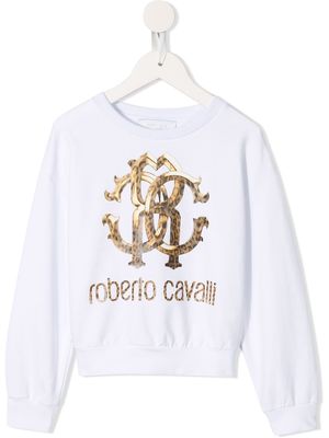 Roberto Cavalli Junior Leopard logo print sweatshirt - White