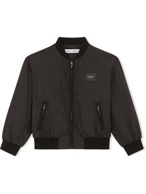 Dolce & Gabbana Kids logo-patch bomber jacket - Black