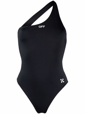 Off-White logo-print one-shoulder swimsuit - Black