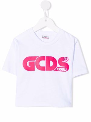 Gcds Kids logo-print cropped T-shirt - White