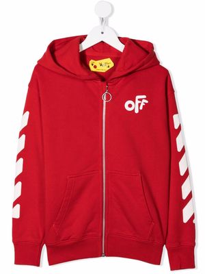 Off-White Kids rounded-logo cotton hoodie - Red