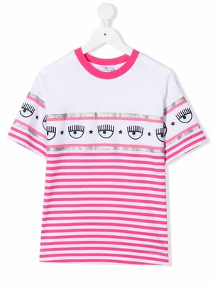 Chiara Ferragni Kids striped cotton T-shirt - White