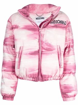 Moschino brushstroke-print puffer jacket - Pink
