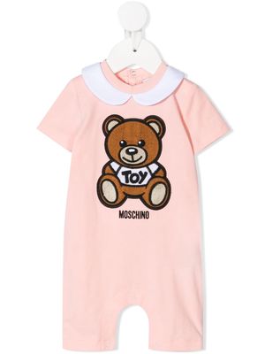 Moschino Kids teddy bear embroidered romper - Pink