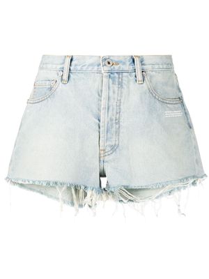 Off-White bleached frayed denim shorts - Blue